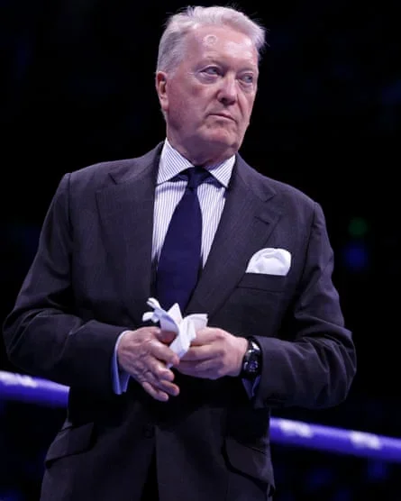 Frank Warren in the ring before the WBO heavyweight title bout between Fabio Wardley and Daniel Dubois